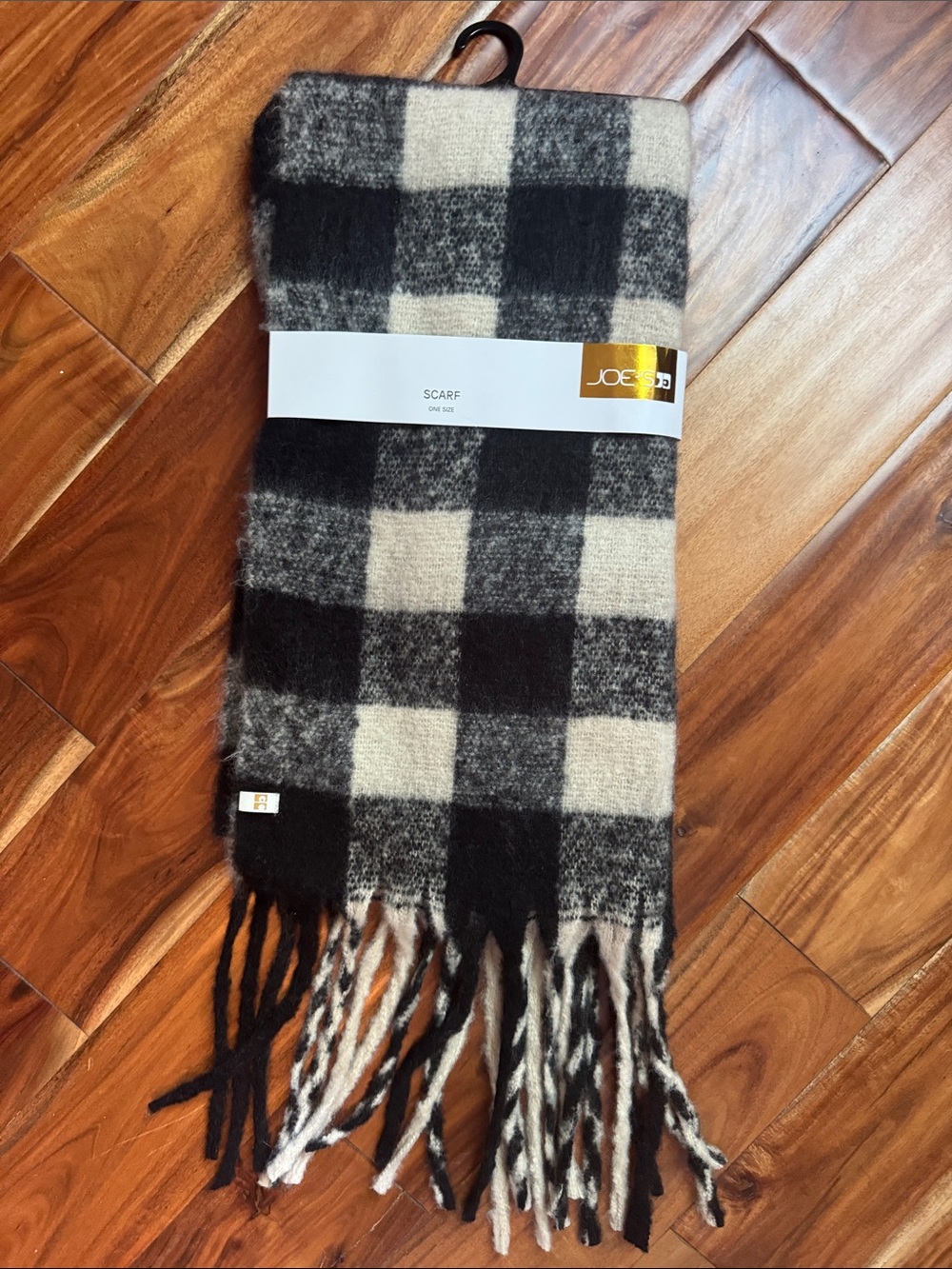 Joe's Jeans Black and Cream Plaid Fringe Scarf - Cozy Winter Accessory